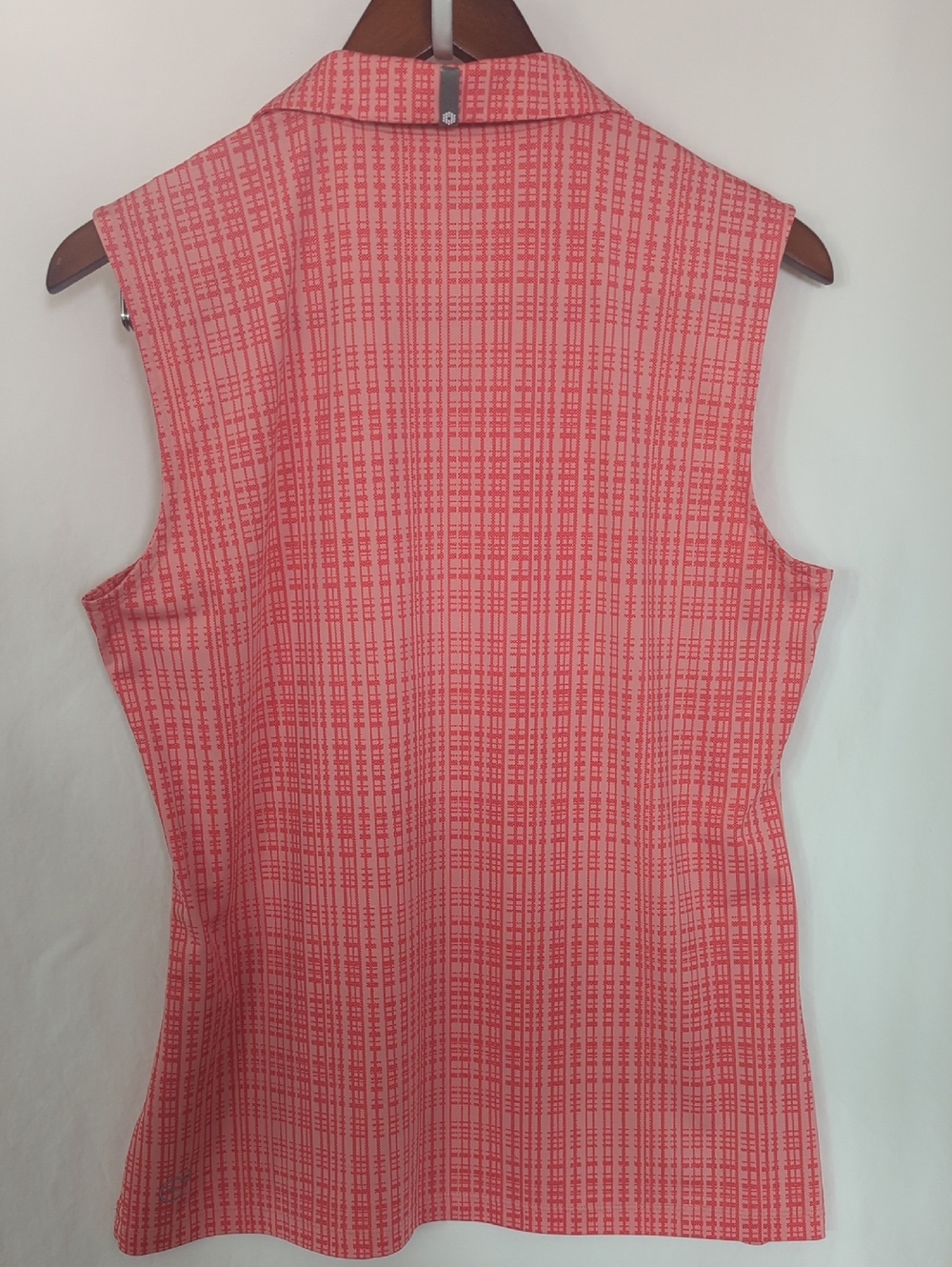 PUMA Golf Women’s Sleeveless Dry Cell Polo - Peach & Coral Plaid Size Large - Picture 3 of 7